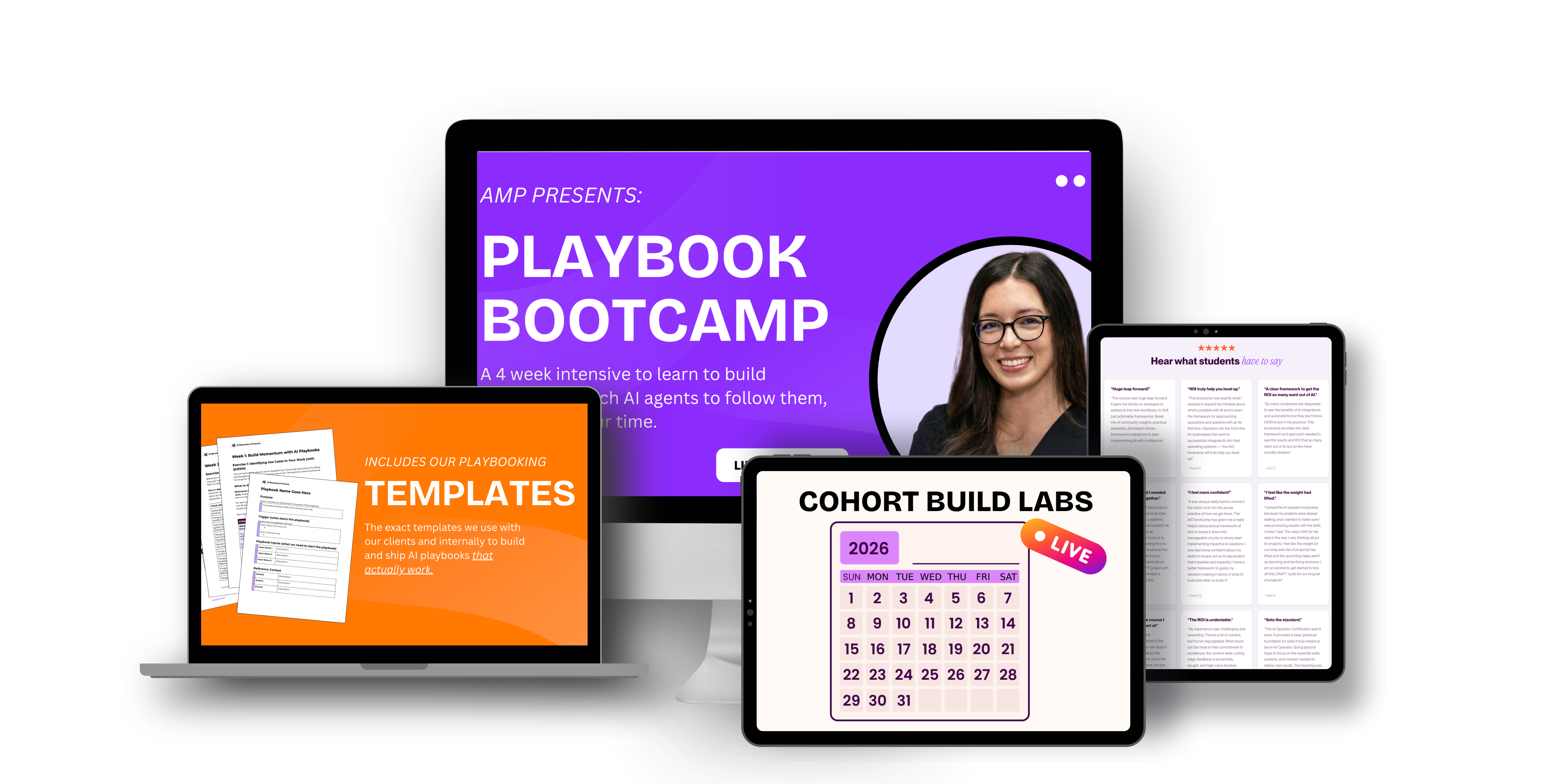Playbook Bootcamp - video modules, templates, cohort build labs, and student testimonials
